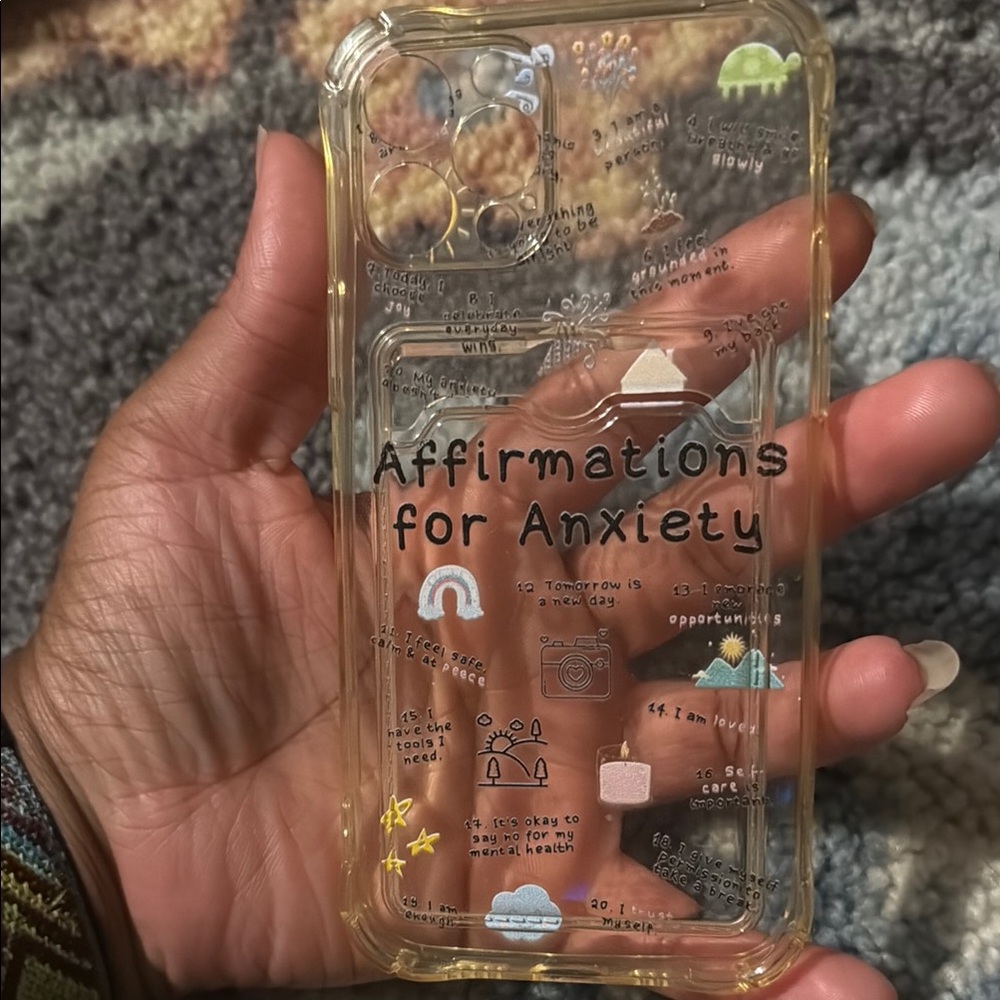 Affirmations for Anxiety Clear Phone Case with attached Card Holder